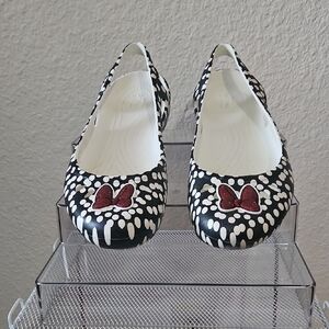 Disney CROCS  Black and White Polka Dot Flats with Red Bow Size 9